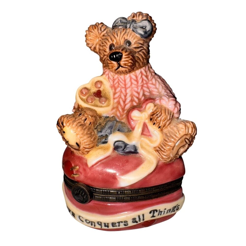 Bear-Themed Ceramic Trinket Box With Mini Bear Figurine By Bearware Pottery